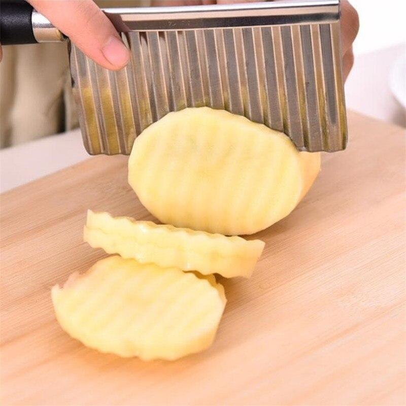 Stainless Steel French Fry Knife Serrated Blade Vegetable Fruit Cutter Wave Knife Chopper