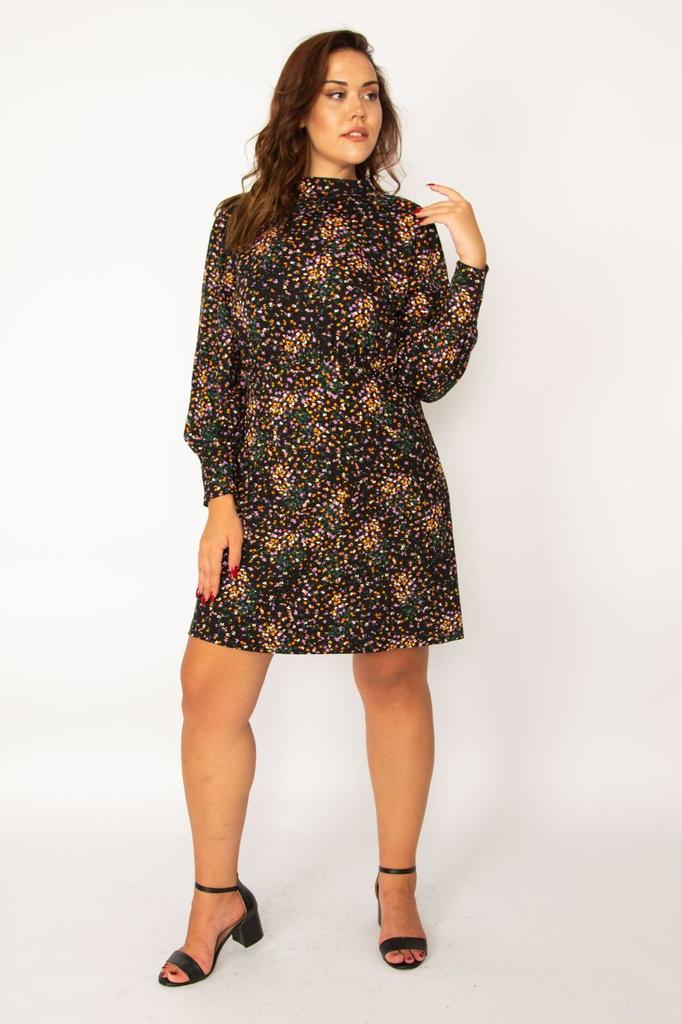 Женское платье большого размера Плюс размер Красочная талия Эластичное подробное платье с длинными рукавами