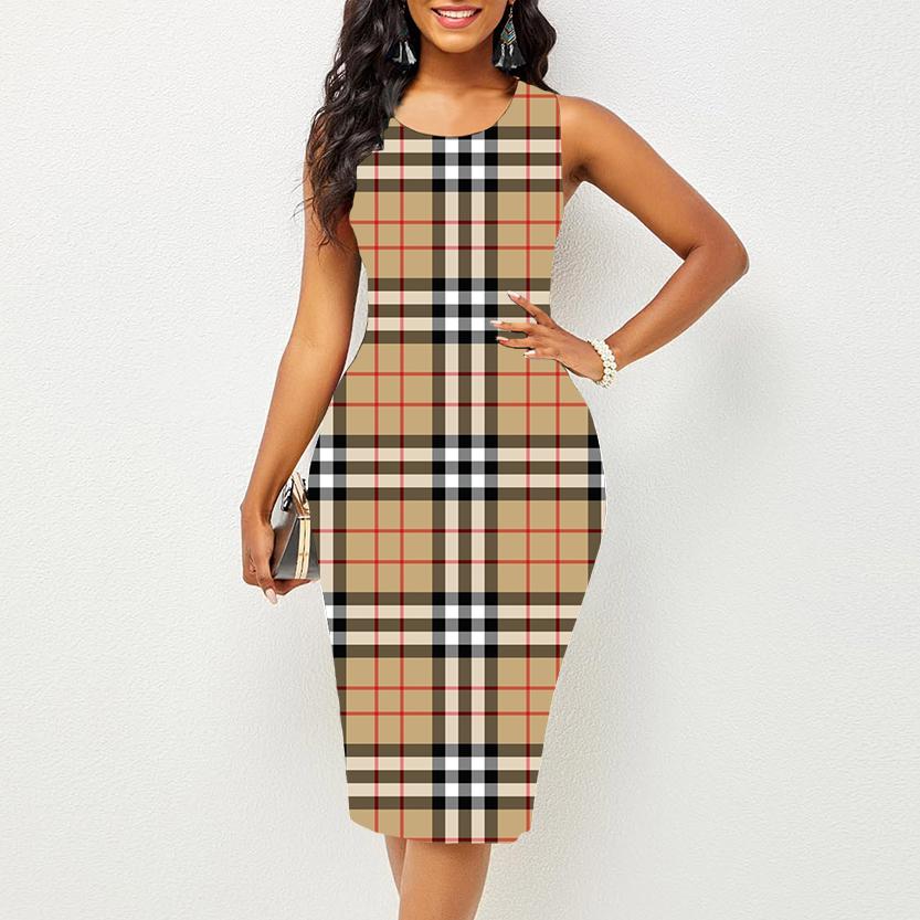 Женское платье Sling Summer Красочные платья с большим квадратным принтом облегающие без рукавов Slim Fit Сексуальная модная верхняя одежда