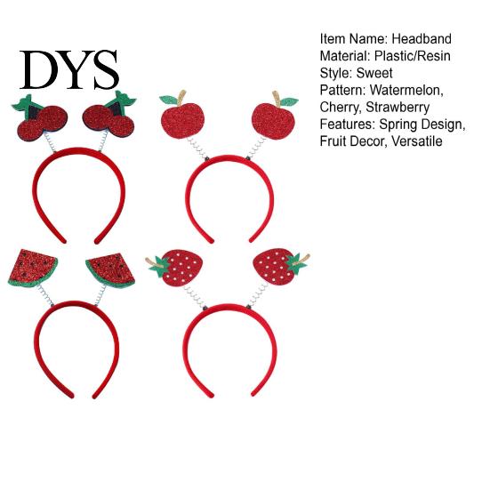 Cute Cartoon Headbands 4Pcs Fruit Decor Watermelon Cherry Children Hair Accessories Strawberry Headpiece Spring Design Hoop Headdress Stretchy
