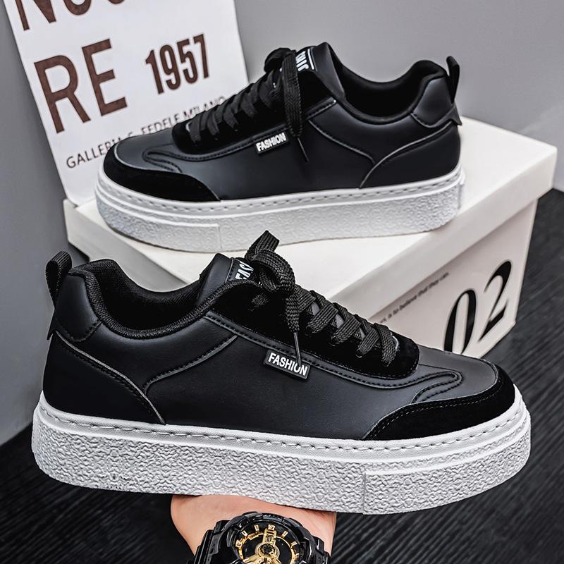 Весна Новые Спортивные и Повседневные Туфли на Толстой Подошве Мужская Обувь Кожа Универсальная Студенческая Модная Обувь Мужская Белая Обувь