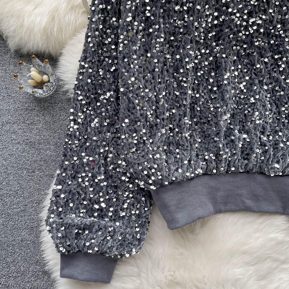 Осенне-зимний новый дизайн Sense с тяжелыми пайетками Magnanimous Fashion Light Luxury Senior Sense Sweater