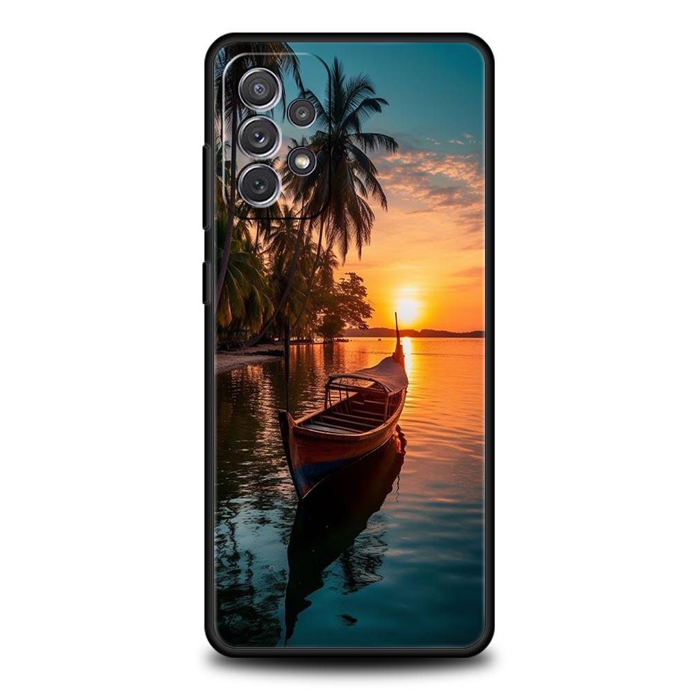 Летняя пляжная сцена на закате Чехол для Samsung A51 A71 A21S A12 A11 A15 A25 A31 A41 A23 A33 A53 A73 A05S A13 5G A35 A55 Обложка