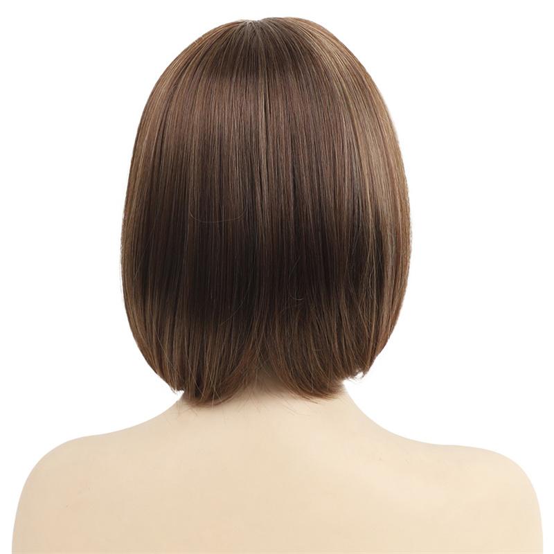 Synthetic Mix Brown Bob Wig Short Wig for Women Natural Style Soft Hair with Bangs Cosplay Halloween Party Heat Resistant Fiber