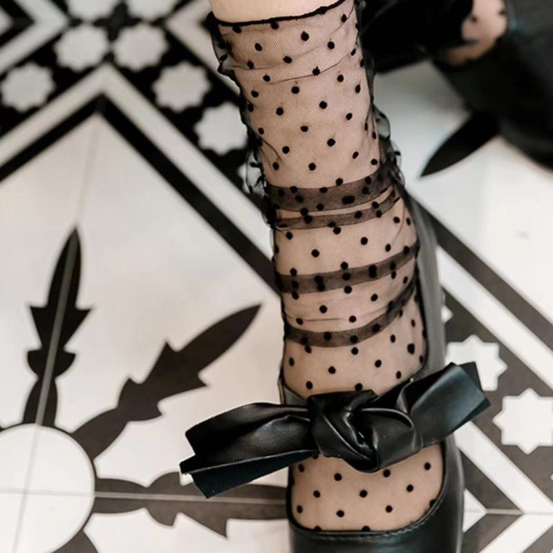 Sexy Dot Lace Socks Women Transparent Mesh Ankle Socks Ladies Ultra-Thin Princess Tulle Socks Female Meias