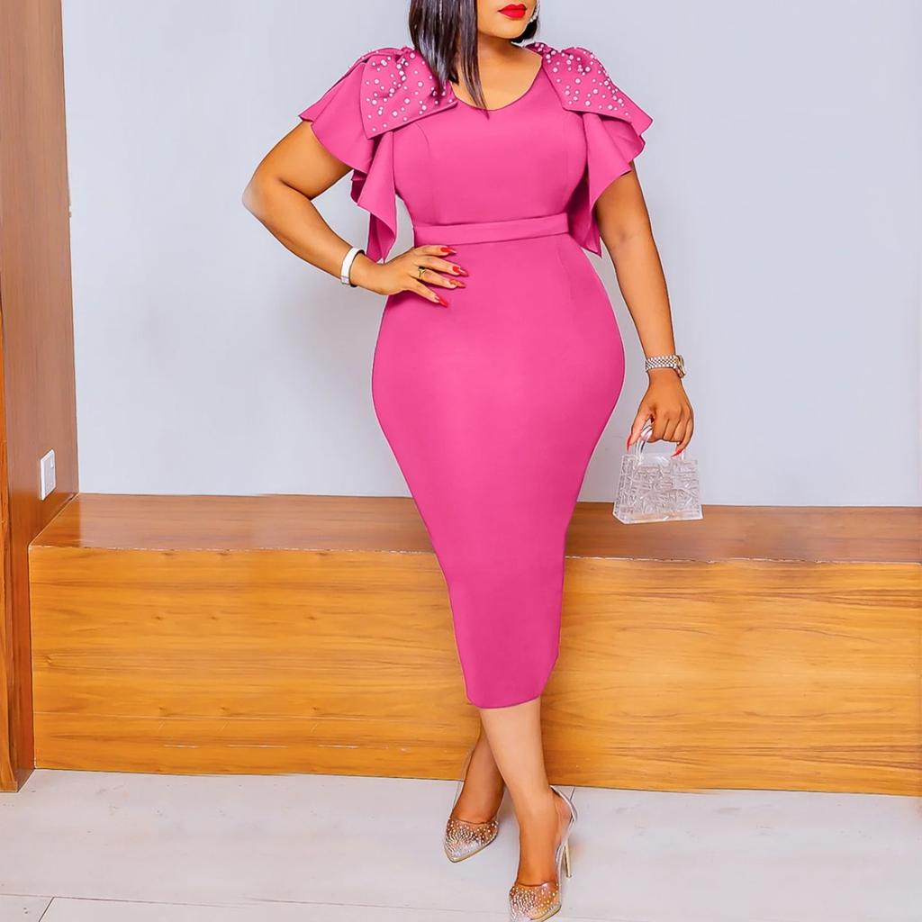 Летние женские платья больших размеров, модные платья с рюшами и бисером, платья