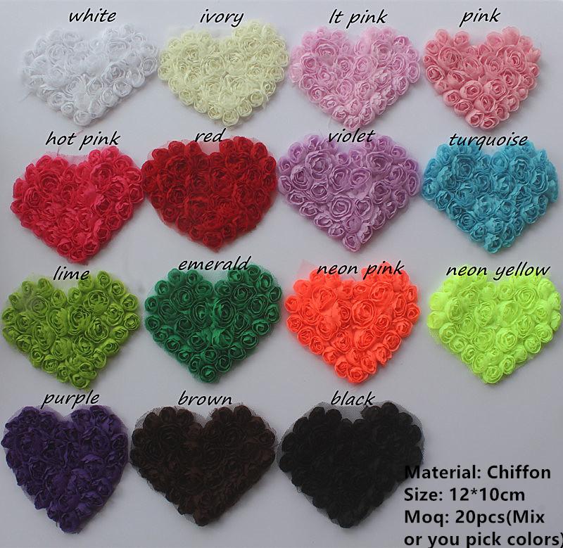 20 шт. Большие шифоновые розы в форме сердца, нашивки для DIY, одежда для маленьких девочек, платье, ромпер, рубашки, швейные украшения, материалы для бантов для волос