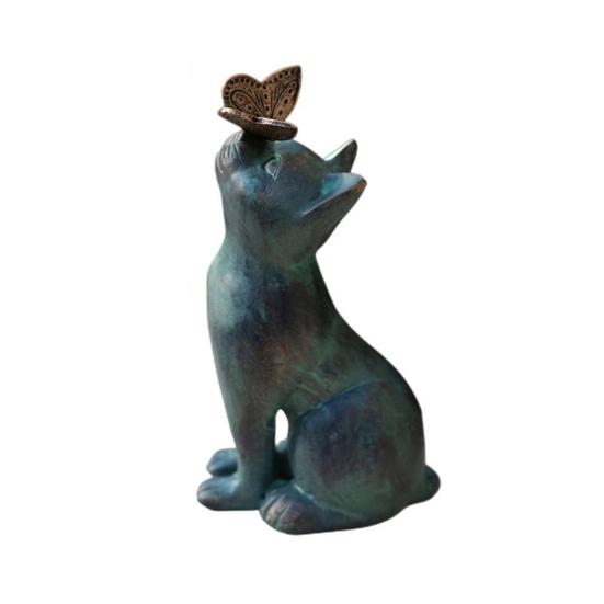 Юшэн Ретро Фигурка Кота Смола Кот со Статуэткой Бабочки В помещении На открытом воздухе Художественная Скульптура Кота для Книжных полок Садов Офисов Украшение