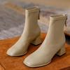 2024 Весна Осень 2024 Женские Ботильоны на Среднем Каблуке с Молнией Сзади 2024 Короткие Ботинки С Квадратным Носком Удобные Женские Ботинки На Толстом Каблуке