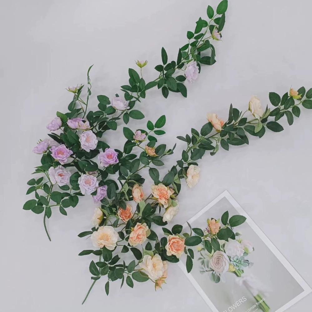 Цветочная гирлянда из искусственных розовых лоз с зелеными листьями, висящая на внутренней и внешней стене дома, в саду, на свадьбе, на летней веранде, на террасе, на балконе, декор
