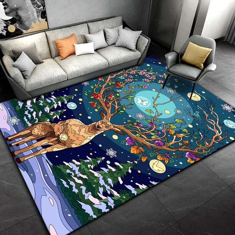 3D Мультяшный Скандинавский Лось Олень Ковер, Ковер для Гостиной Спальни, Детский Игровой Нескользящий Напольный Коврик Диванный Дверной Коврик Декорация