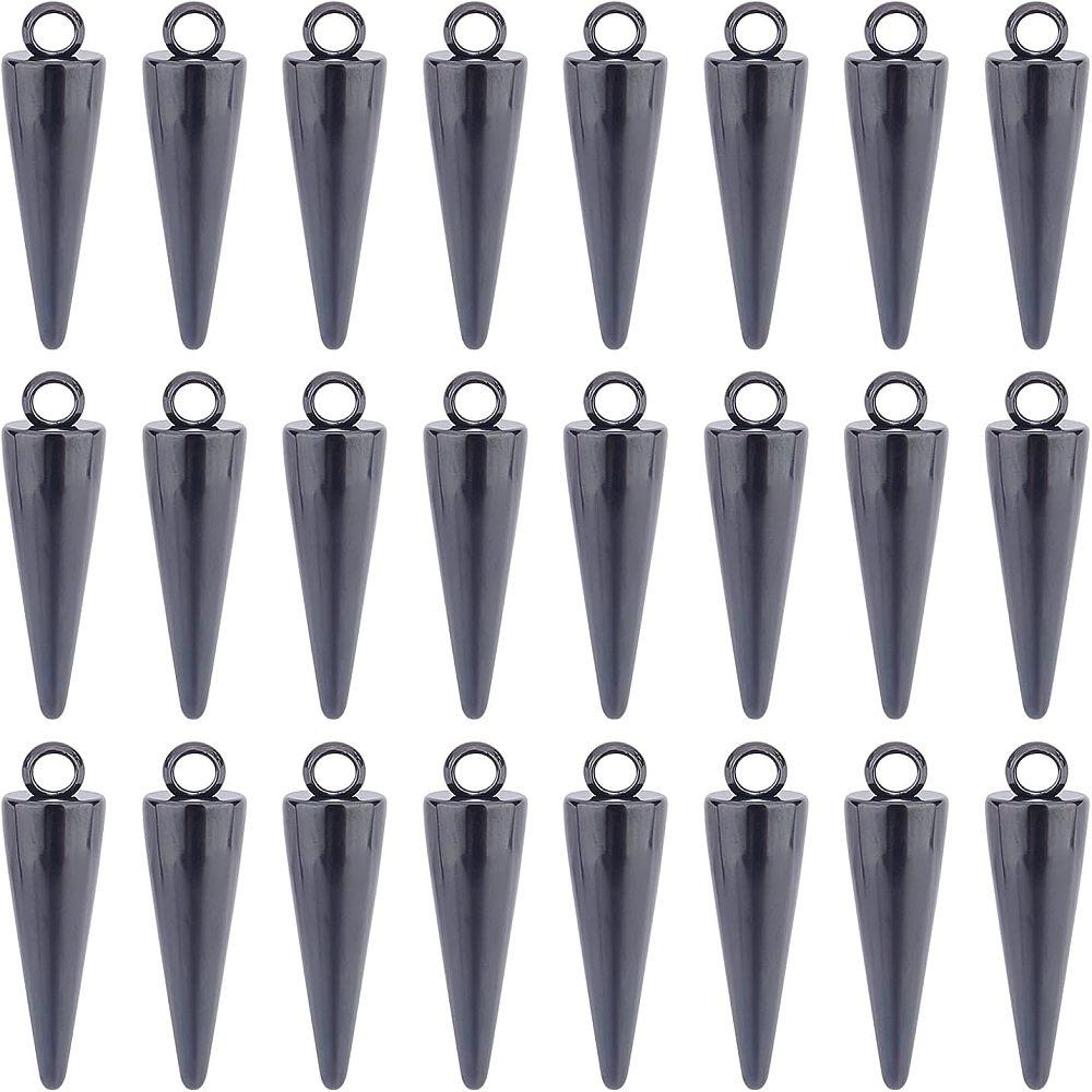 24Pcs 201 Stainless Steel Pendants Spike/Cone Electrophoresis Black 17.5x5mm Hole: 1.4mm