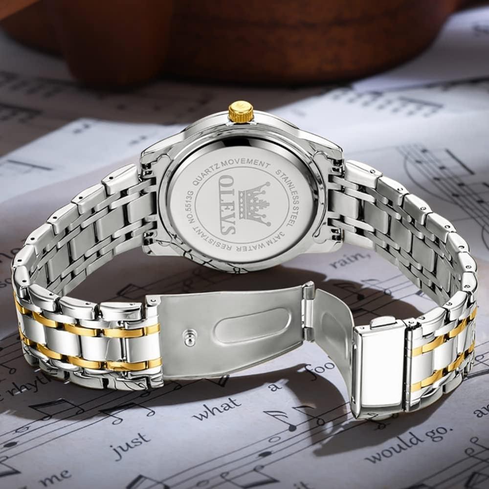 OLEVS Men's Watch Silver Cool Popular Quartz Calendar Waterproof Watch for Men Brand Stainless Steel Stylish White