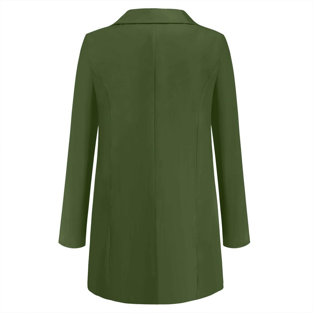 Women Solid Open Front Pockets Cardigan Formal Suit Long Sleeve Blouse Coat