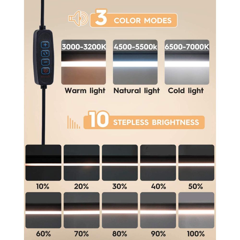 10W LED Desk Lamp with Clamp Swing Arm Eye-Caring Dimmable Desk Light 10 Brightness Levels 3 Modes USB Charging