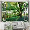 Window Woods View Tapestry Wall Hanging Polyester Blanket Psychedelic Hippie Boho Style Living Room Decor