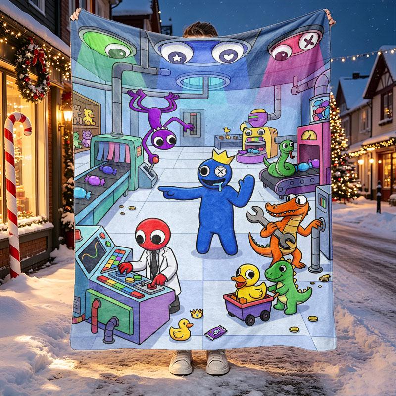 Game Rainbow Friends Pattern Blanket for Home Decoration, Bed, Sofa, Car Travel, Camping, Suitable for All Seasons, Birthday Christmas Gift
