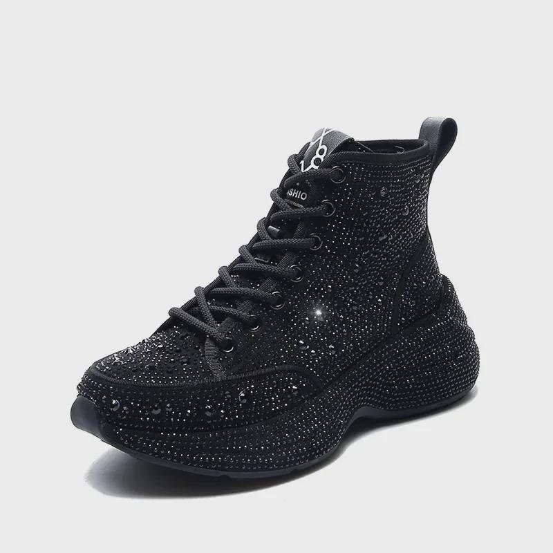 2023 Four Seasons Rhinestone Повседневные туфли с высоким берцем и круглым носком