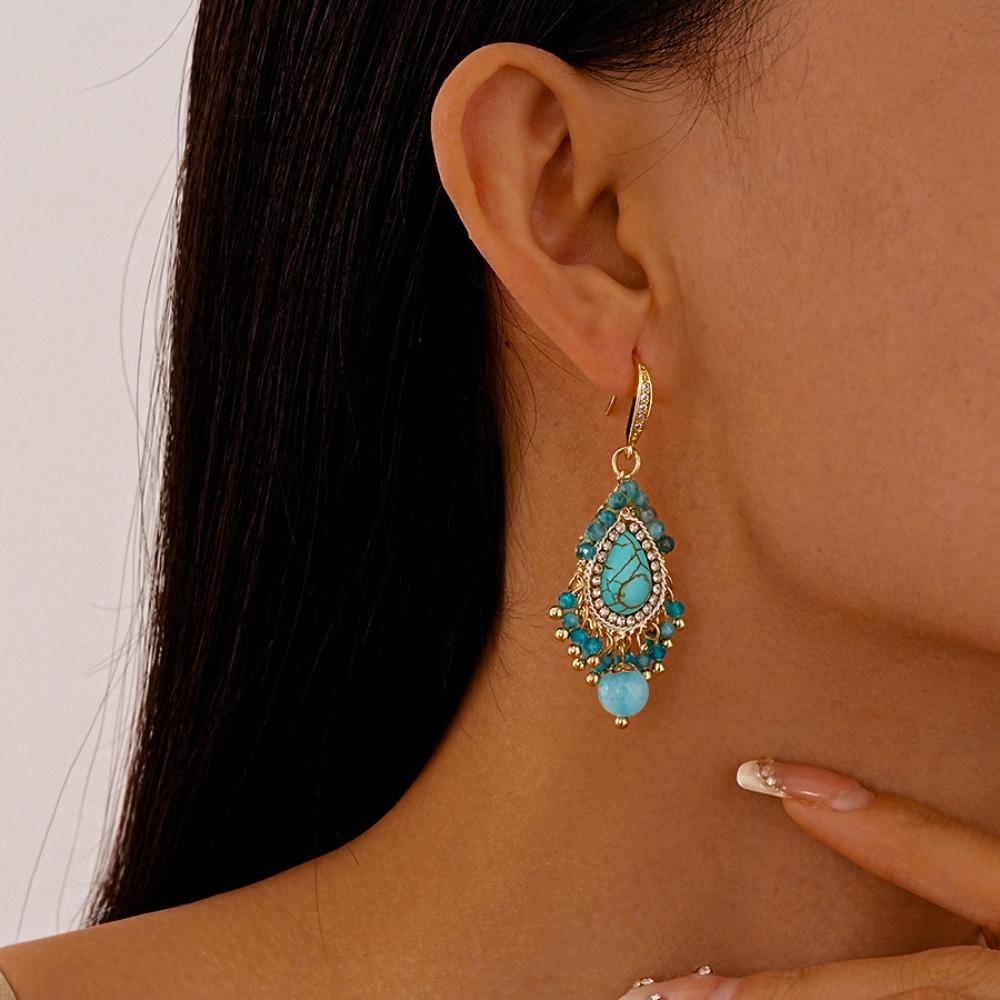 Серьги-кисточки в форме цветка из жемчуга в этническом стиле бирюзовые серьги-подвески пляж