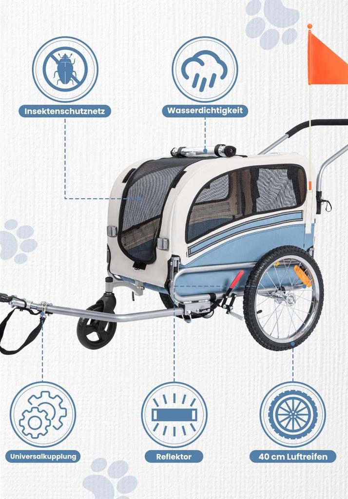 Sepnine-20303B Dog Bike Trailer for Small/Medium Dogs ≤30KG, Foldable Pet Carrier with Safety Features