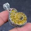 Аммонит ископаемый драгоценный камень кулон ручной работы из стерлингового серебра 925 пробы 1,89" a1a00