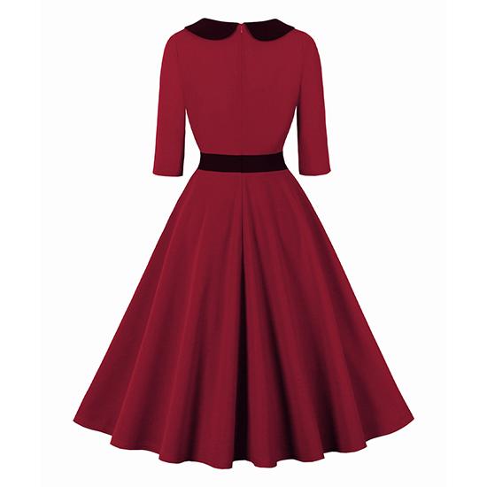 Весенний стиль, костюмный воротник, пэчворк, рукава три четверти, приталенный силуэт для подчеркивания фигуры, платье с широкой юбкой