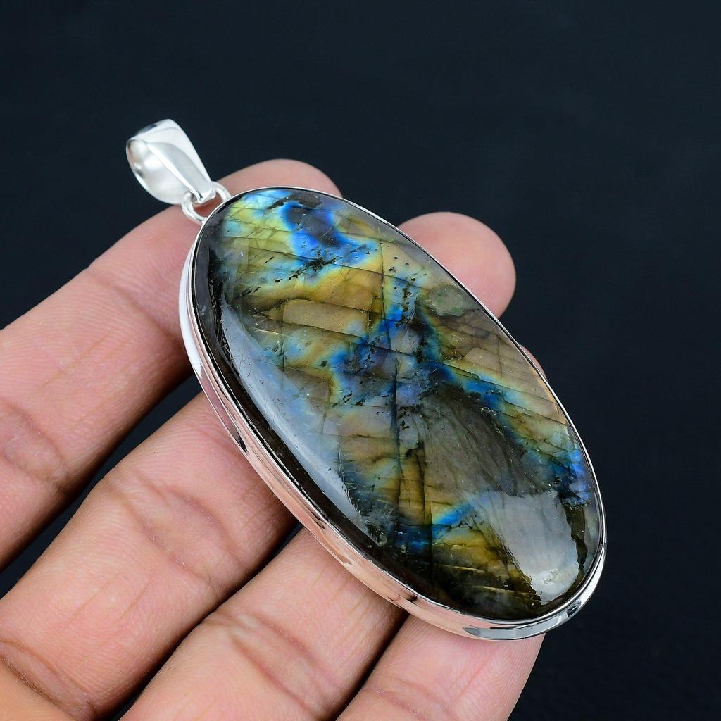 Подвеска из натурального синего огненного лабрадорита, серебро 925 пробы, ювелирные подвески, серебряные подвески ручной работы для подарка, пасхальный подарок