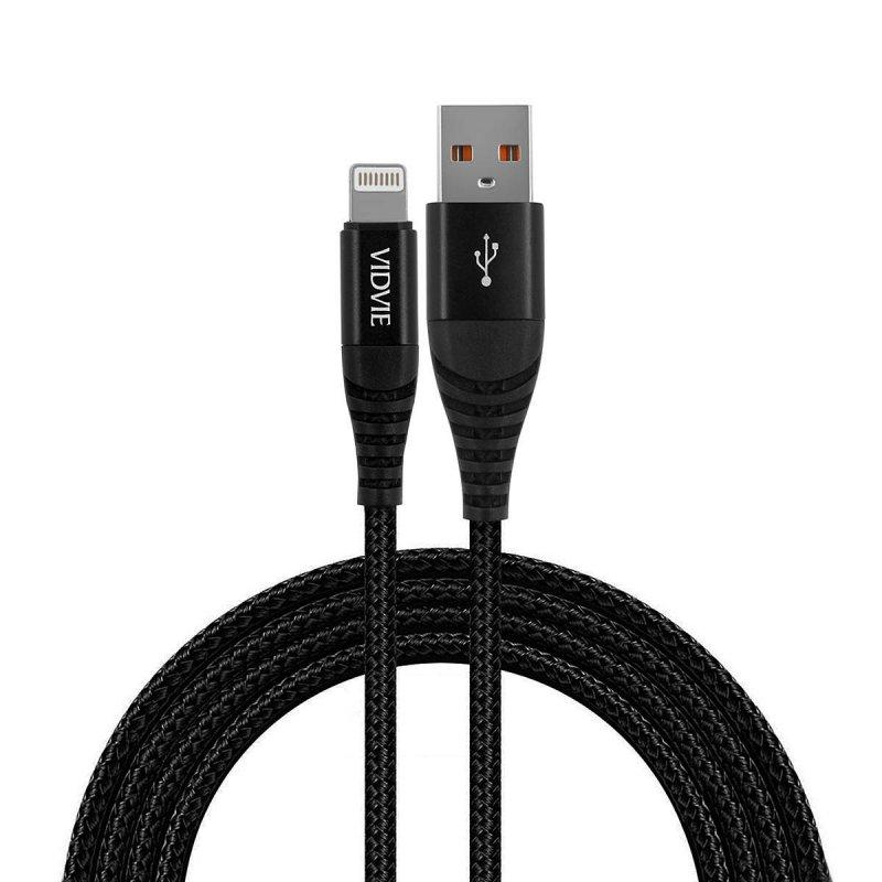 VIDVIE CB491 NYLON USB - Apple Lightning 2.4A Cable, 1.2m Black