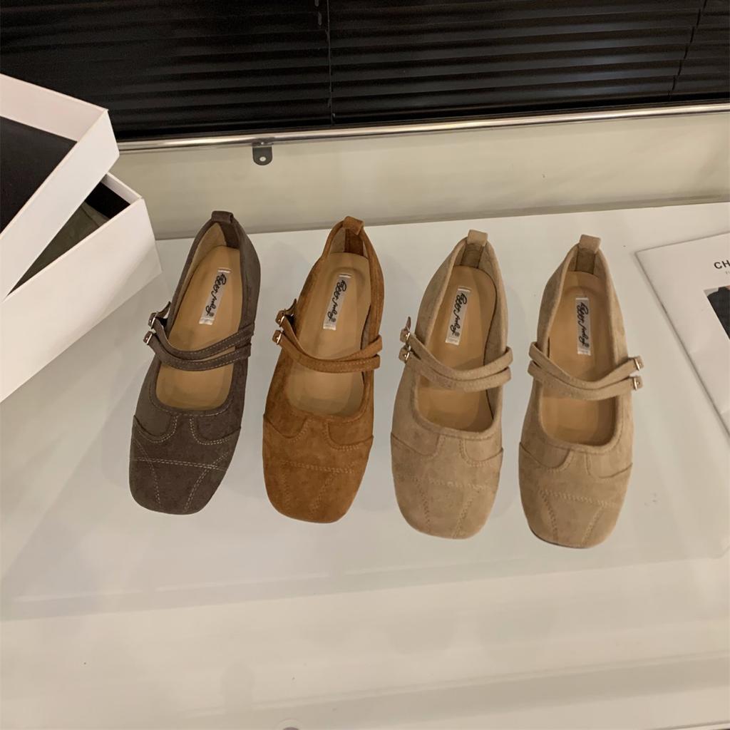 Ретро замшевые туфли Мэри Джейн на плоской подошве женские туфли 2025 новая весна и осень мягкая подошва для работы женские туфли