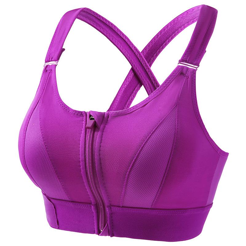 Plus Size Women Adjustable Zip Sports Bra Seamless Yoga Bra Cross Back No Underwire