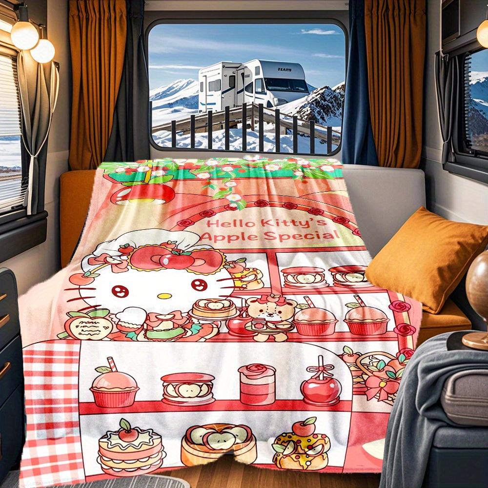 1pc Apple, Sweet, Kitty RV Blanket, Digital Printed Flannel Blanket, Multi-Purpose Four Seasons Hypoallergenic Quilt for Sofa, Bed, Office,