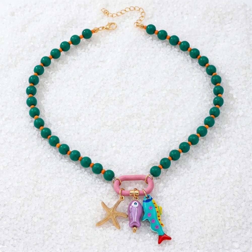 Sea Series Bohemian Resin Beaded Necklace Adjustable Beach Beaded Necklace Daily