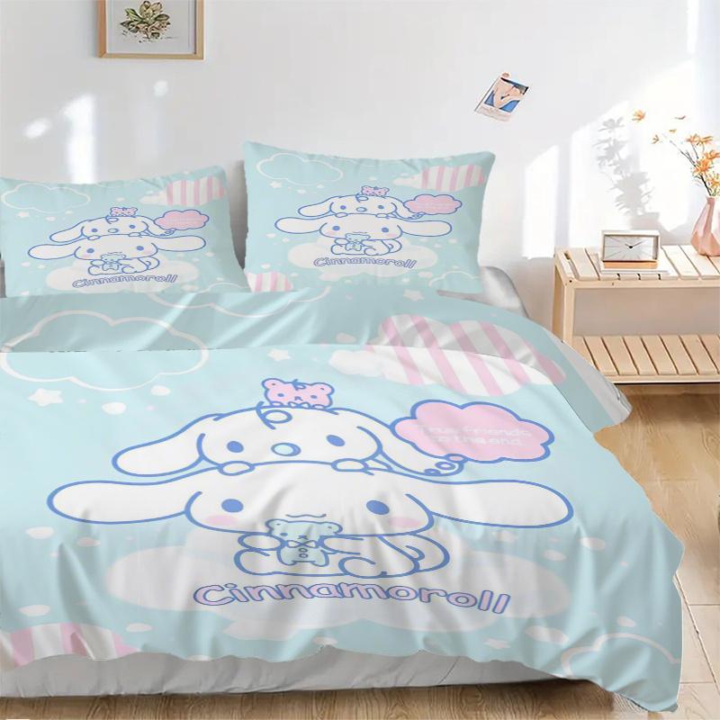 3 шт. Набор постельного белья Sanrio Cinnamoroll 'True Friends' с принтом, ультрамягкий, дышащий и удобный, стильный дизайн для спальни и гостевой комнаты