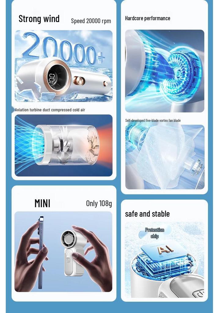 X688 High-Speed Portable Handheld Fan - USB Rechargeable, Long Battery Life, Turbo Power, Ideal for Outdoor Use