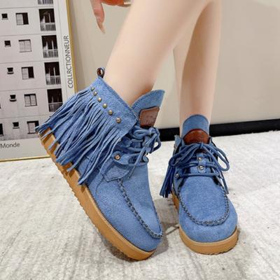 Женские короткие сапоги с бахромой и плоским дном