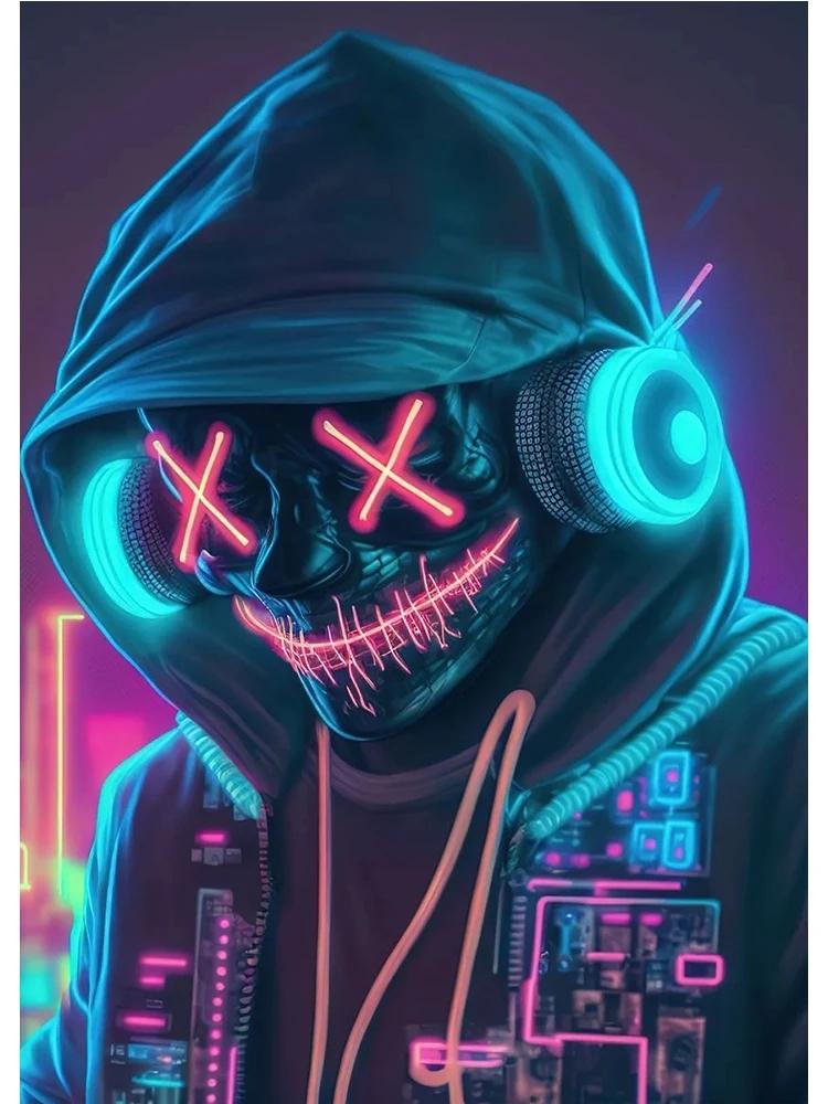 Неоновый дизайн, музыка, крутой DJ, постер для наушников, холст, картины, абстрактное настенное искусство для бара, клубной комнаты, домашний декор, без рамки, без светодиода