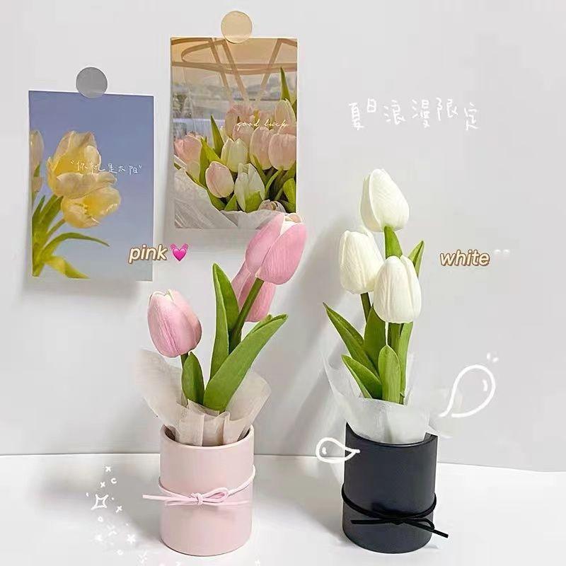 Tulip Bouquet in Mini Bucket – Car Dashboard Decor, Living Room Ornament, Birthday Gift for Best Friend, Photo Prop & Thoughtful