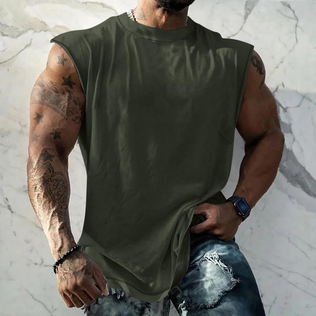 Летний мужской однотонный поглощающий пот дышащий жилет без рукавов с принтом и расширяющимся плечом