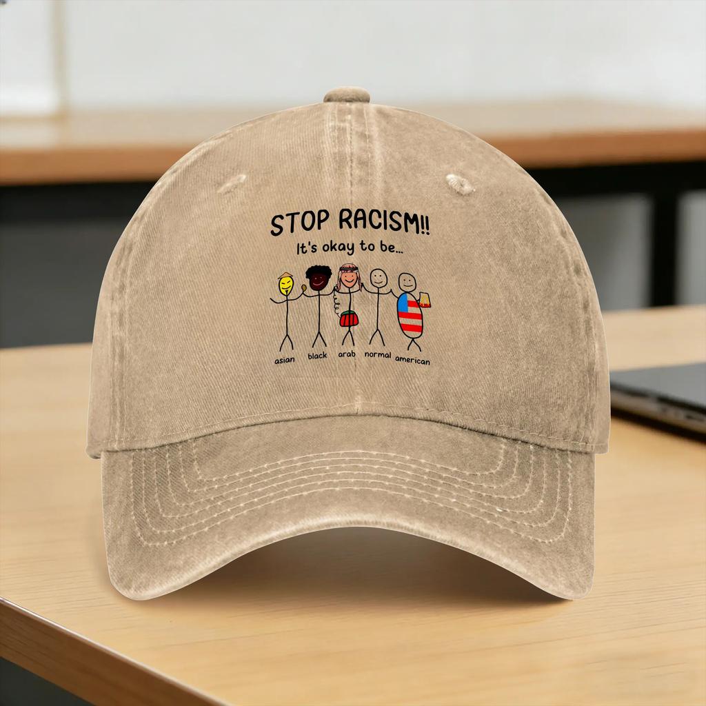 Stop Racism Its Okay To Be Asian Black Arab Normal American Funny AntiRacism Sun Baseball Cap Wholesale Baseball Caps
