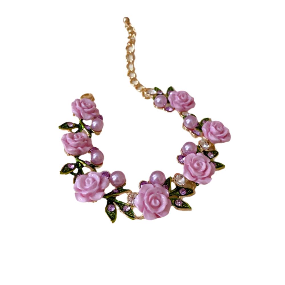 Жемчужный браслет с цветком, серьги-пусеты со стразами, роскошное ожерелье с цветком розы, вечеринка