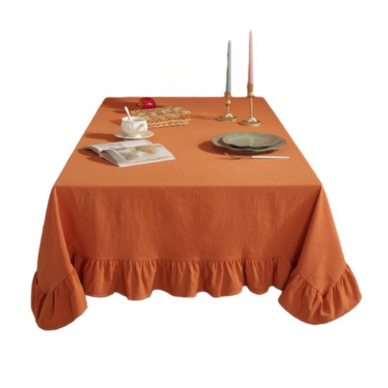 Однотонная скатерть с оборками, смесь хлопка, деревенская скатерть, прямоугольная квадратная накладка на стол для фермерского дома