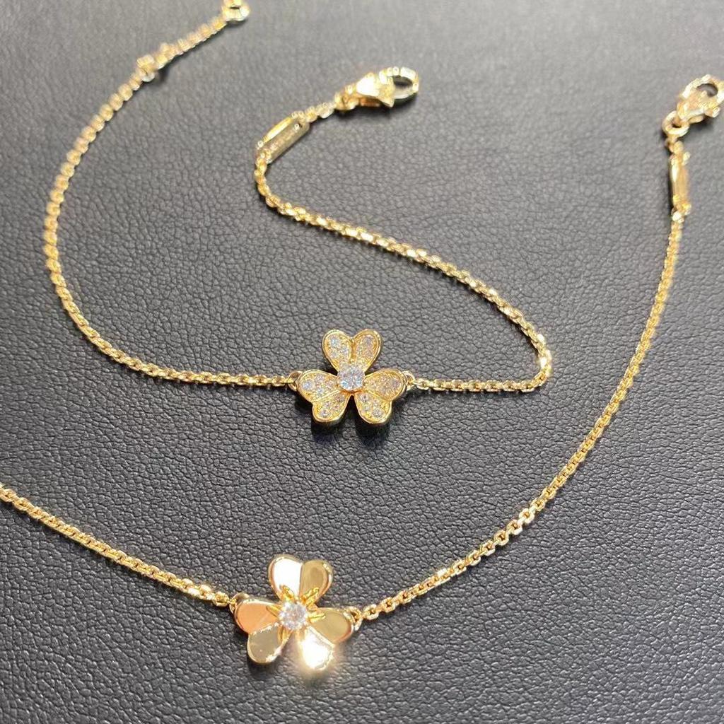 18k Rose Gold Diamond Clover Necklace & Three-Leaf Clover Earrings Set