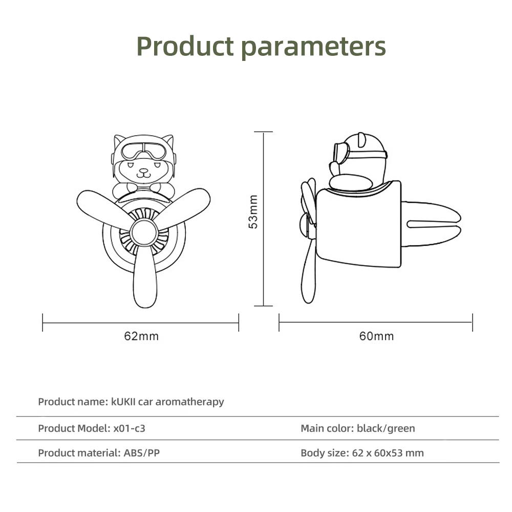 Cute Bear Car Air Freshener with Essential Oil Tablet - Car Vent Clip Air Diffuser with Propeller Fan Design