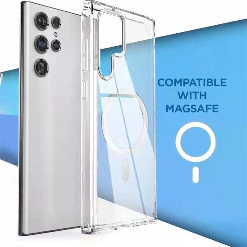 Чехол для телефона Samsang S24 Ultra 5G для Magsafe Магнитный прозрачный чехол для Galaxy S23 Ultra S22 S21 S24 Plus Беспроводное зарядное устройство Magsafe Жесткий чехол