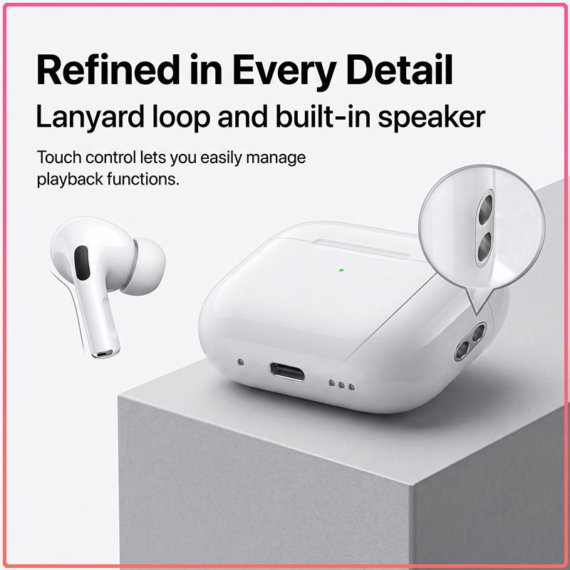 Высококачественный звук AirPods Pro 2 Bluetooth-наушники Быстрая зарядка USB-C 30 часов общего времени работы Сенсорное управление Точные акустические отверстия Совместимы со всеми смартфонами