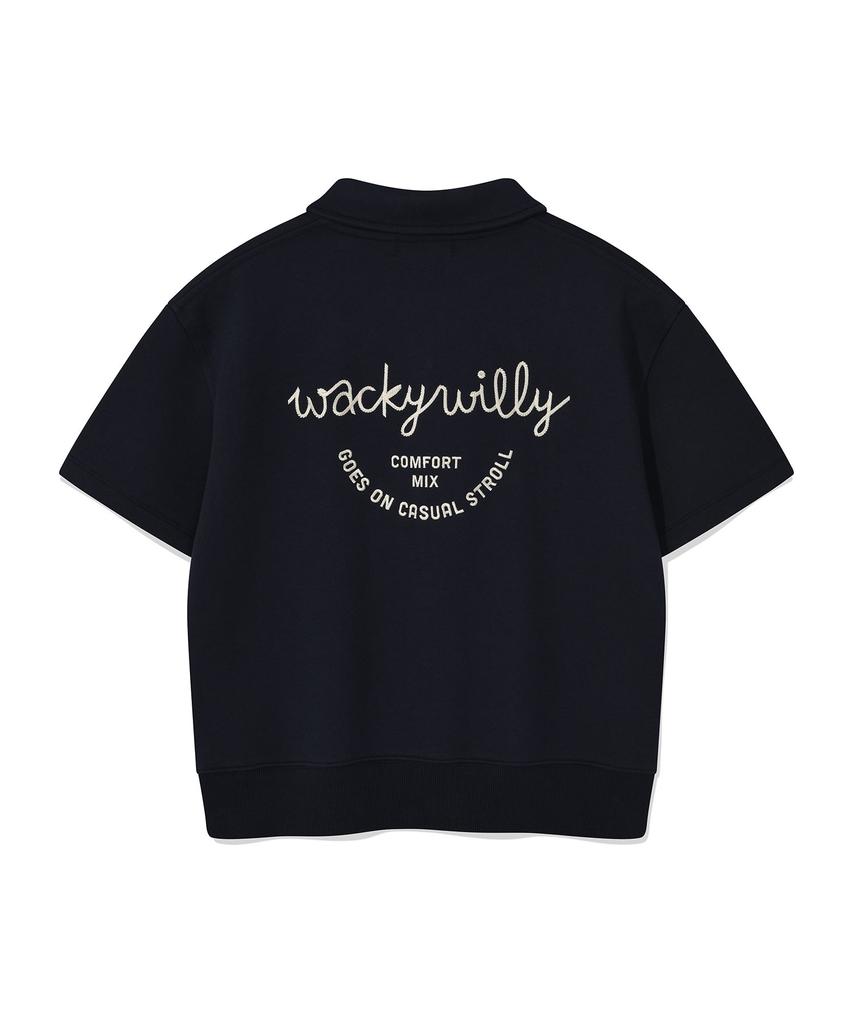 WACKY WILLY Женская футболка с коротким рукавом на молнии с логотипом-опечаткой Темно-синяя