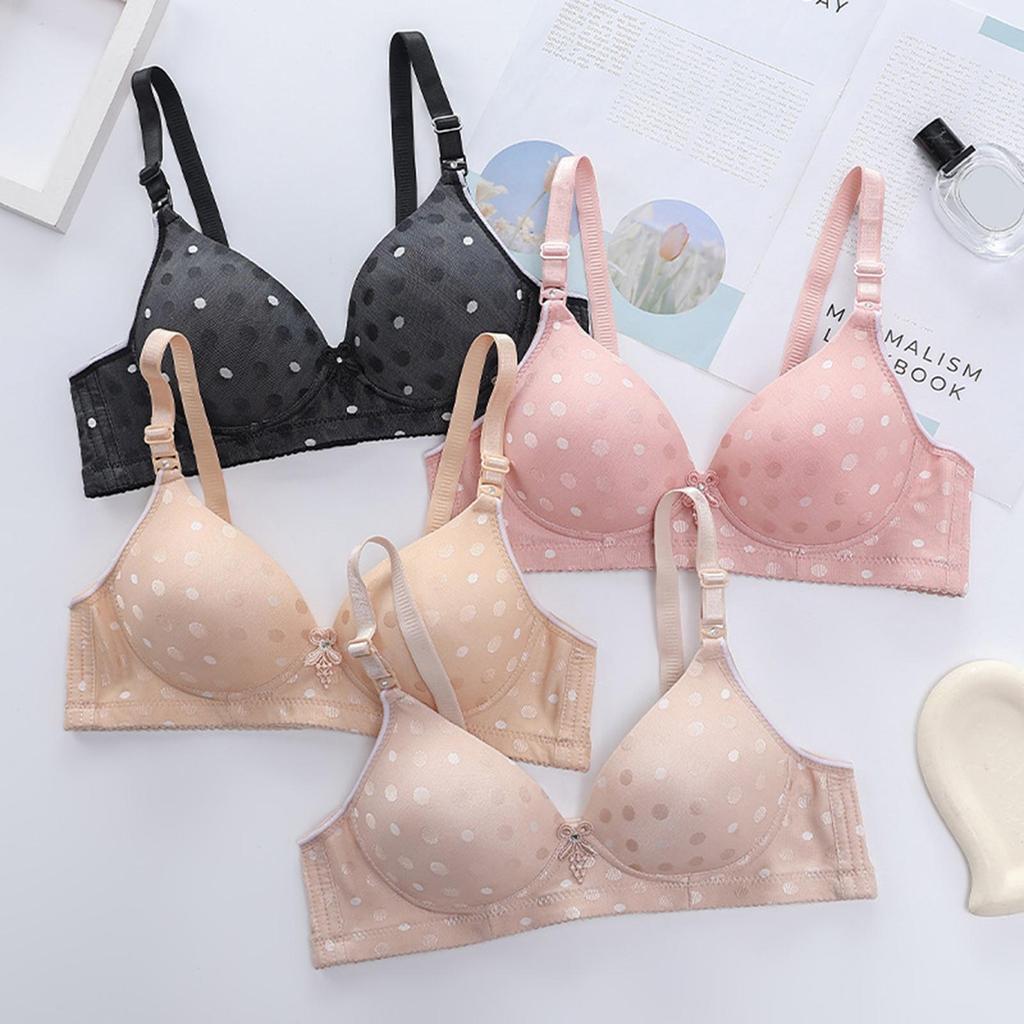 Sexy Women Thin Push-up Bra Adjustable Shoulder Straps Dot Print U-Shaped Beauty Back Wireless Anti-sagging Brassiere