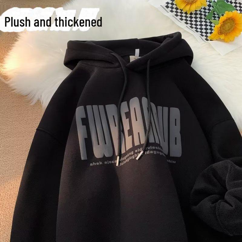 Мужская толстовка с капюшоном в стиле ретро American Letter, утолщенная повседневная куртка для осени/зимы