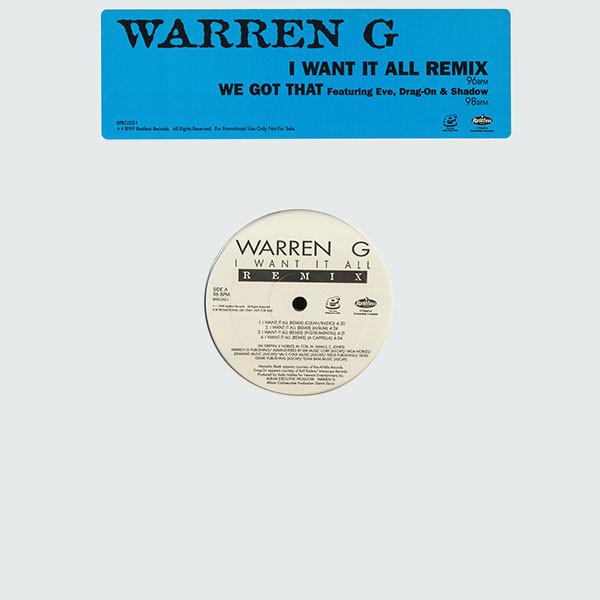 12-дюймовая пластинка WARREN G I Want It All Remix We Got That RPRO2121PROMO GFunk Music 1999 US Rap HipHopRB Б/у