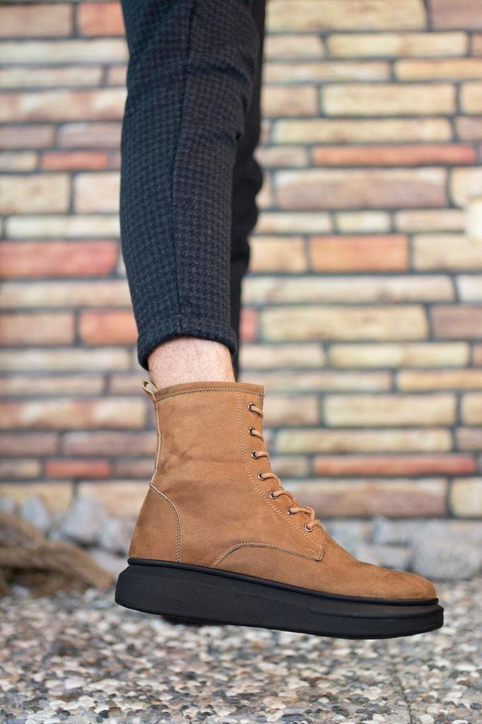 Men's Fashion Faux Leather Flat Heeled Booties Bootie Tan Black Suede Sneaker Boots Shoes